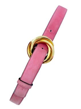 Salvatore Ferragamo Belt Pink Suede Leather Triple Ring Gold Buckle Women